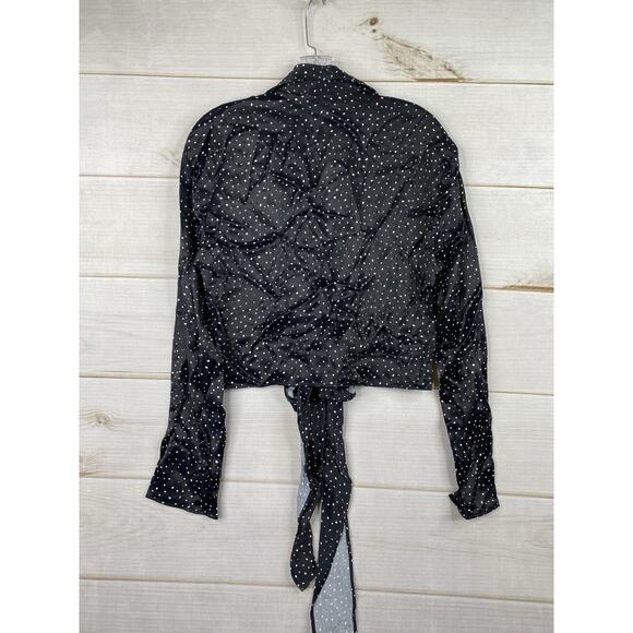 Zara Womens Top Size L Black Animal Print Satin Tie Open Front Long Sleeve NWT - Picture 9 of 9